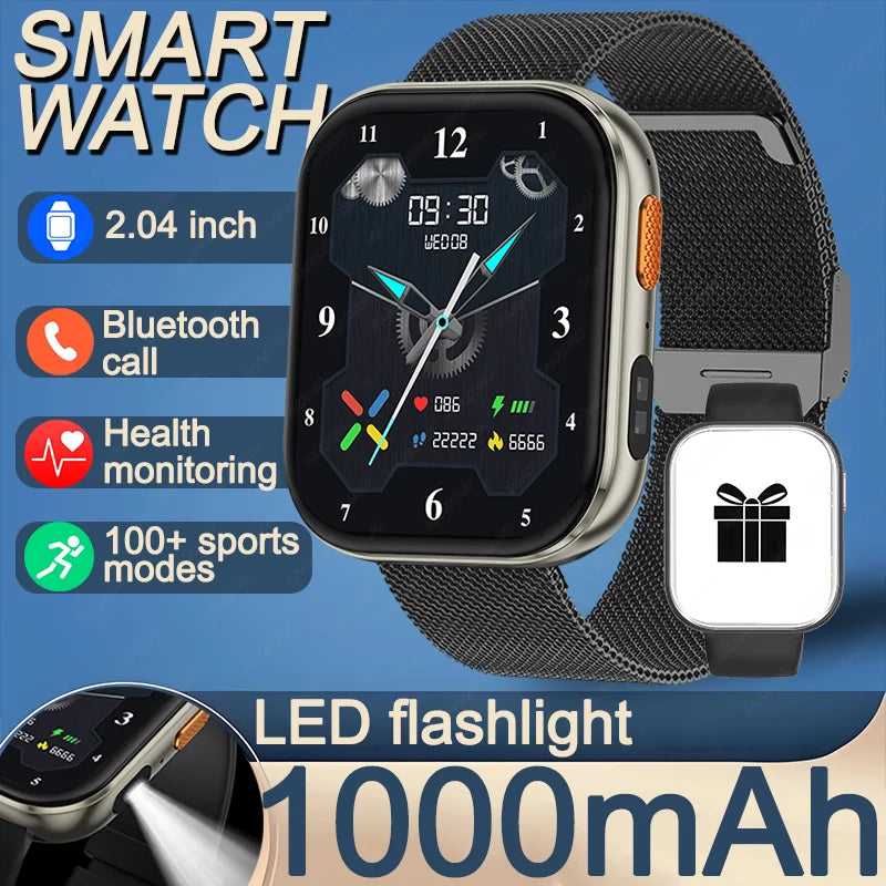 2026 New Military Smartwatch | 2.04-Inch Large Screen, Multiple Sports Modes, 1000mAh Large Battery, Wireless Calling, Fitness T