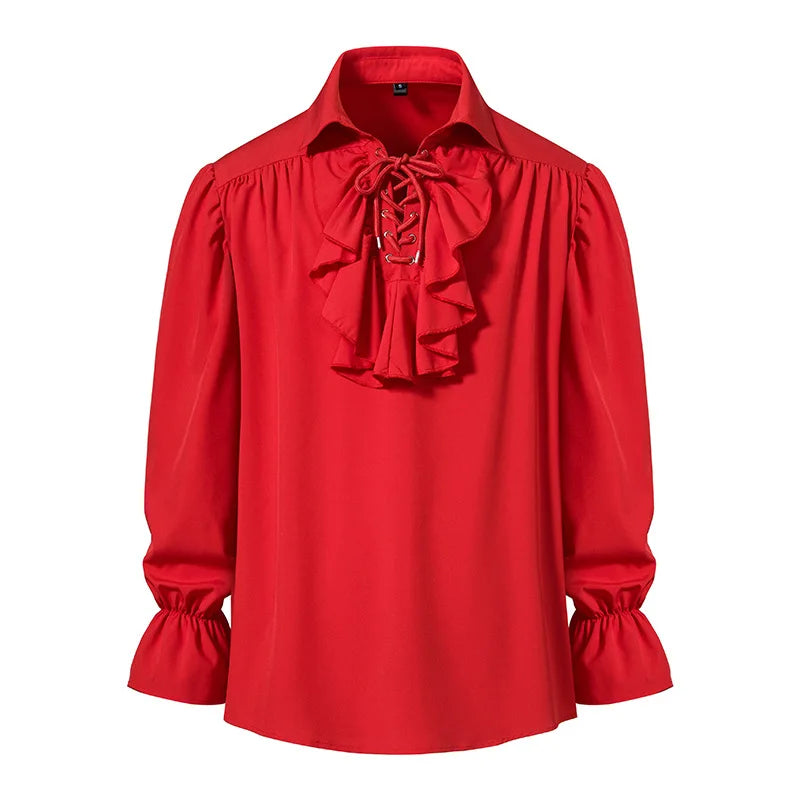 Men Shirts Medieval Retro Performance Dress Shirtspuff Sleeve Casual Stage Cosplay Party Male Clothes Chemise Shirt S09