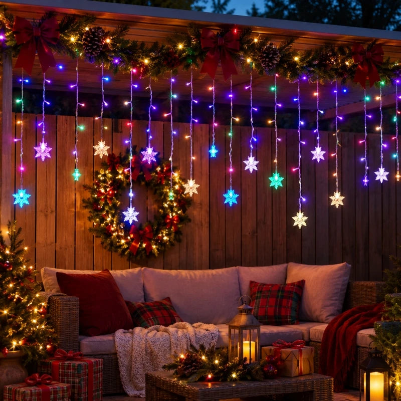 Solar Ice Strip Snowflake String Light Christmas Tree Decoration Light Winter Festival Light for Christmas Halloween Decor