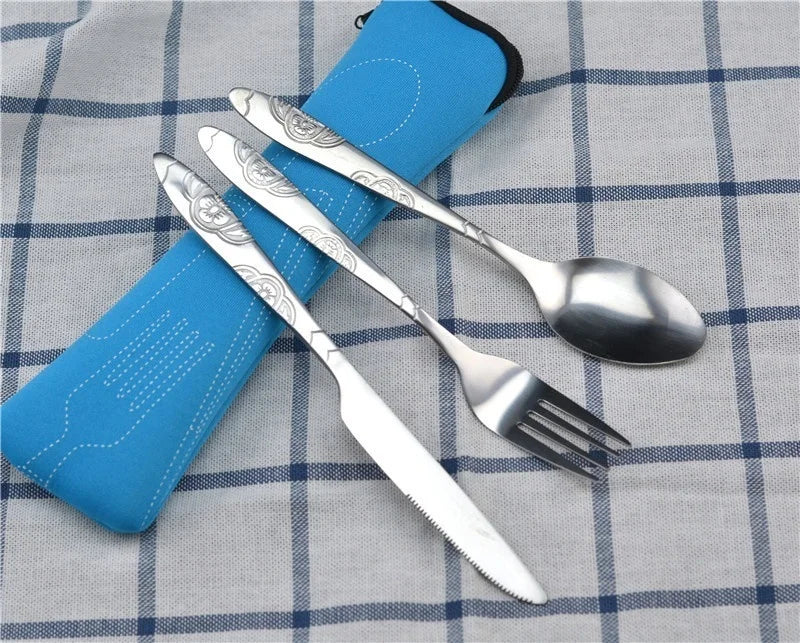 Picnic Set Tableware Washable with Zipper Travel Cutlery Kit Case Portable Pouch for Dinner Household Tool Travel Camping Spoon