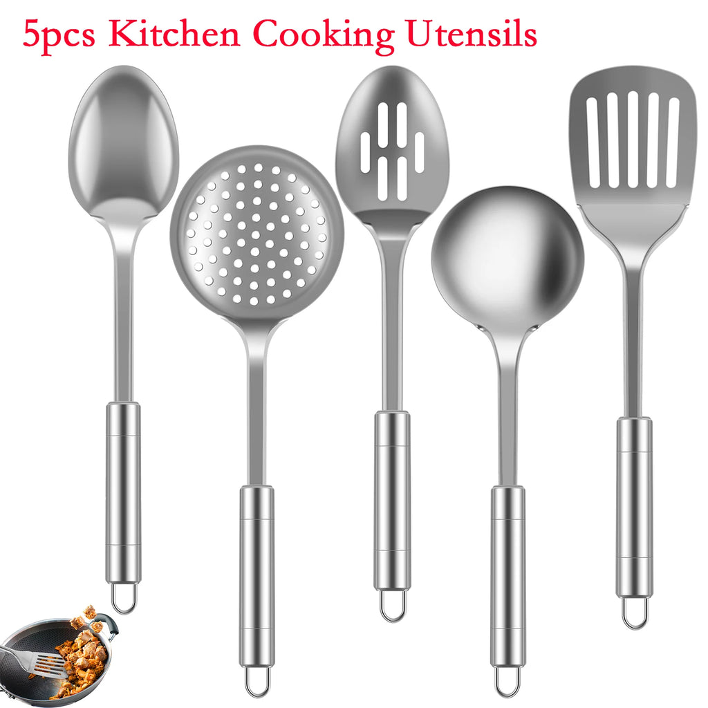 5Pcs Kitchen Cooking Utensils Set Stainless Steel Shovel Soup Spoon Spatula Utensils Dinnerware Cooking Tools Kitchen Gadgets