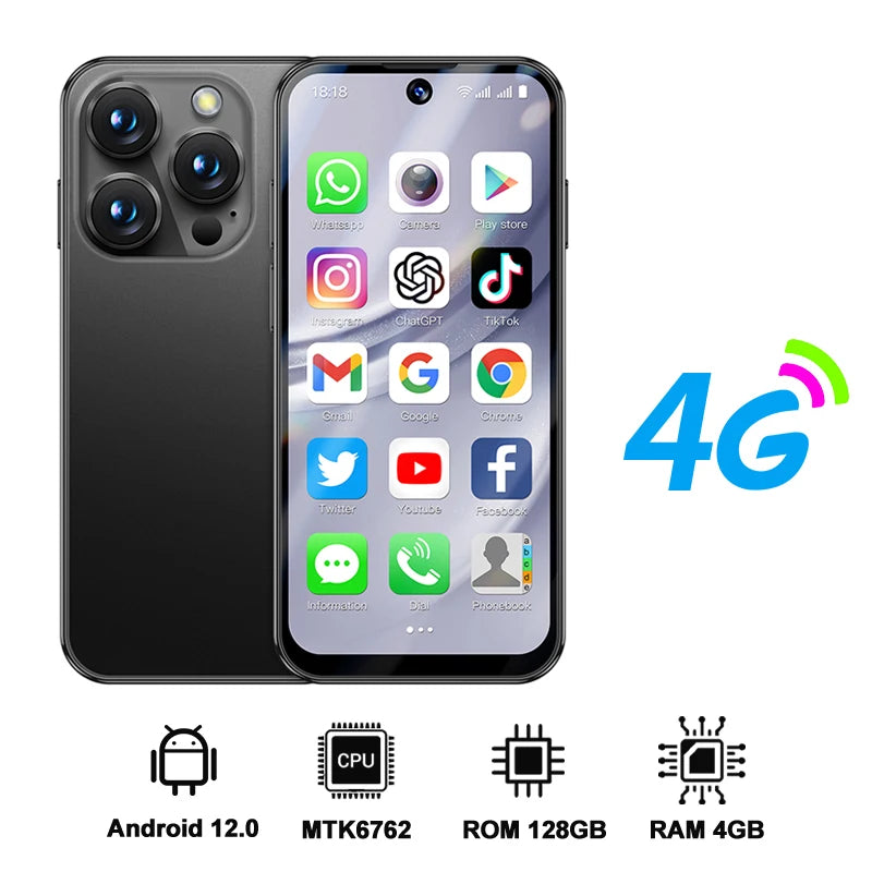 2025 NEW Mini Android Smartphone 3.88' HD Display, 4G LTE/3G WCDMA, 4GB+128GB/2GB+16GB, 2000mAh Battery Small Mobile Phone Unloc