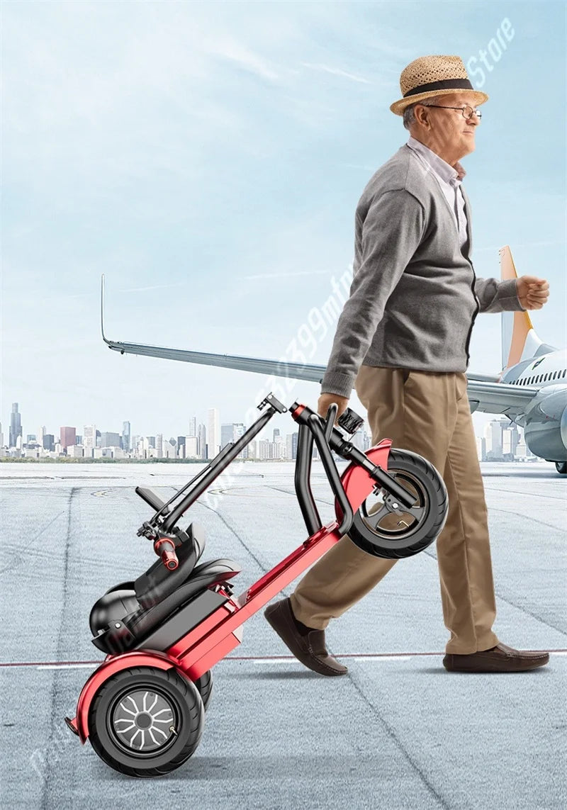 Three Wheels Electric Scooter With Seat Foldable Mobility Scooter Small 500W Electric Tricycle Travel With Pull Rod