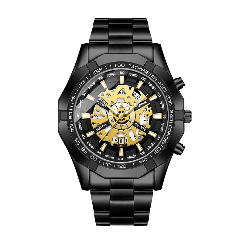 2026 Mens Quartz Watches Top Brand Luxury Stainless Steel Waterproof Hollow Out Big Male Wristwatches Relogio Masculino