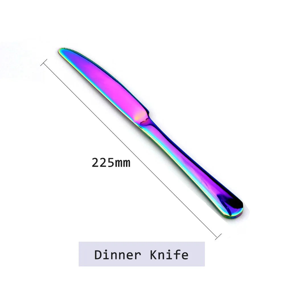 JANKNG Stainless Steel Dinnerware Set Rainbow Colorful Cutlery Dishwasher Safe Dinner Western Tableware Kitchen Accessories