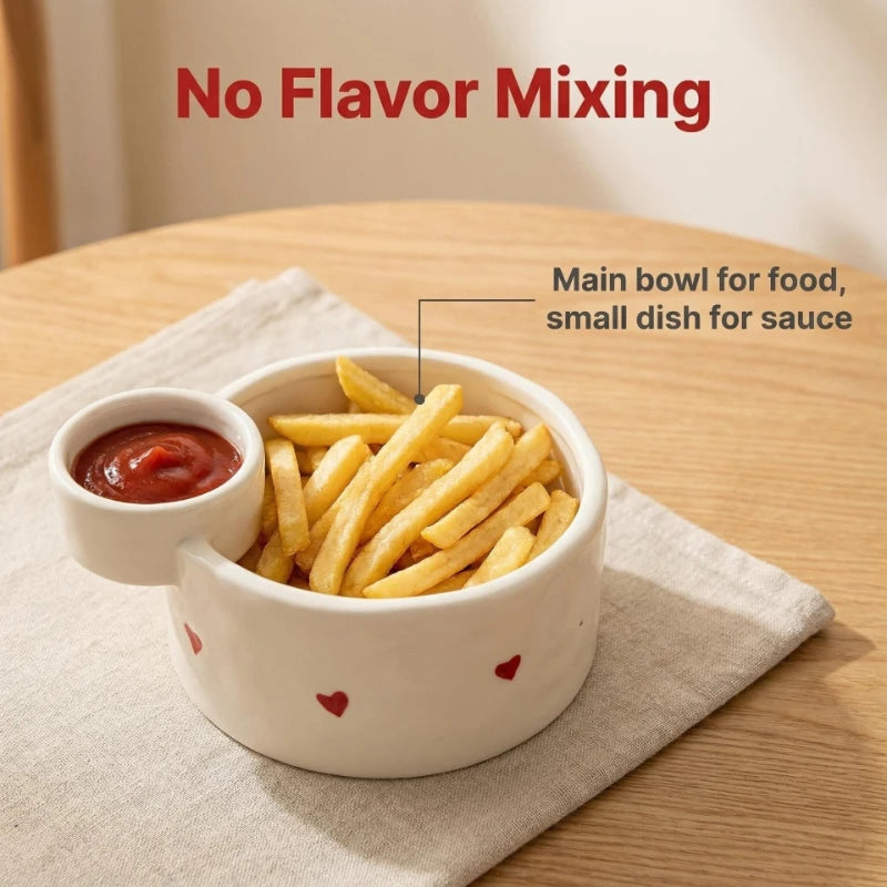 Ceramic Dip Bowl, French Fries Bowl with Small Plate, Heat-resistant Tableware, Household Snack Plate, Kitchen Tableware