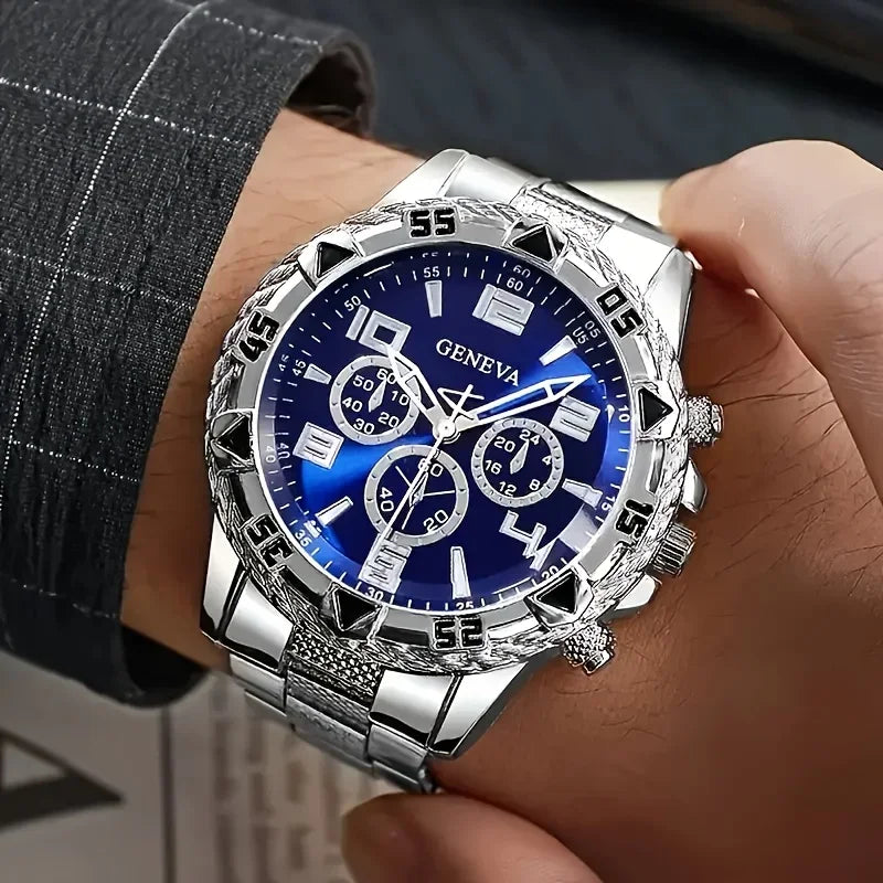 Men's Business Watch - Fashionable Round Quartz Watch, Stainless Steel Strap, Equipped with Electronic Movement