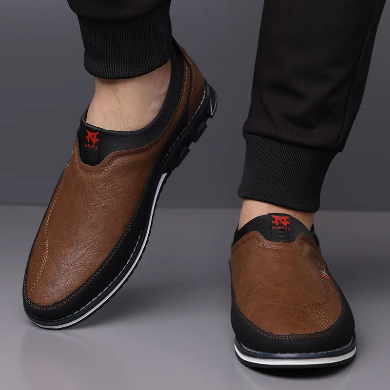 New Men's Fashion Casual Leather Shoes Slip-On Buckle Shoes Business Loafers for Men Breathable Round Toe Moccasin Large Size 53