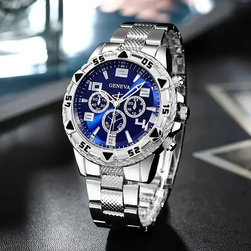 Men's Business Watch - Fashionable Round Quartz Watch, Stainless Steel Strap, Equipped with Electronic Movement