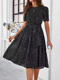 Women's Clothing 2025 Spring and Summer Temperament Casual Polka Dot Lace-up Printed Dress